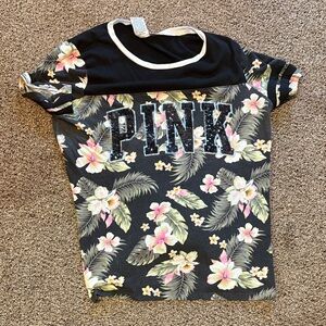 PINK Victoria's Secret Black Floral Tee